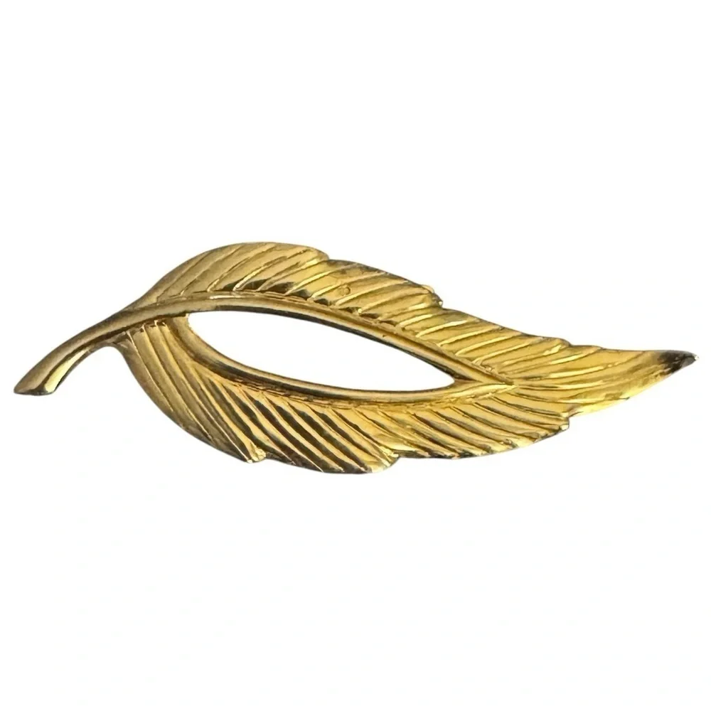 Vintage Gold Leaf Brooch Pin Jewelry Hat Suit Sweater Holiday Boho Preppy Y2K